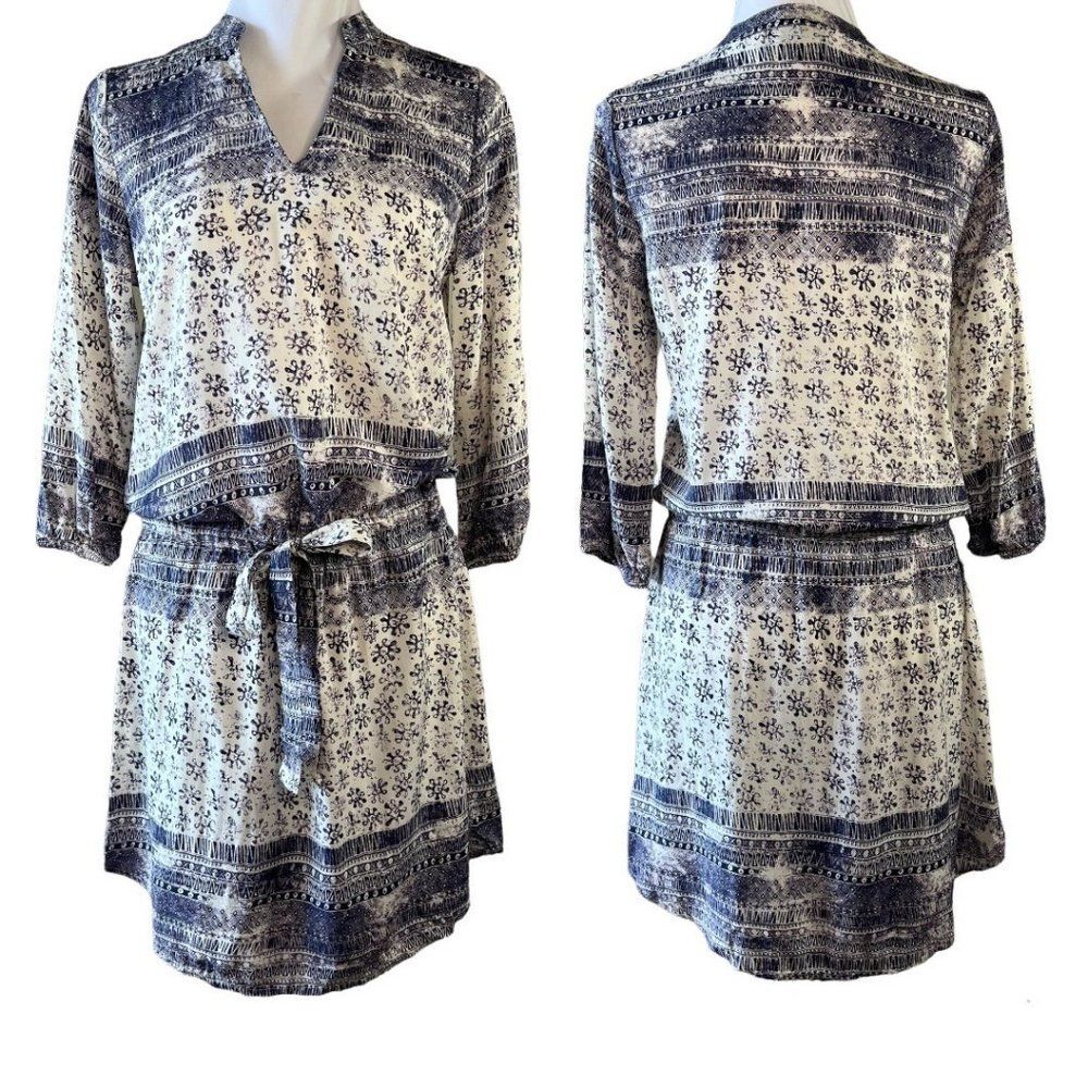 Michael Stars Charlotte Print Boho Rayon Print Drawstring Tie Dress Women's Sm